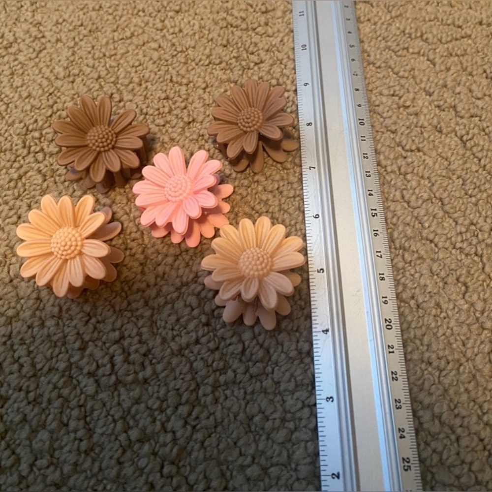 Floral Hair Clips Set - Pink and Brown